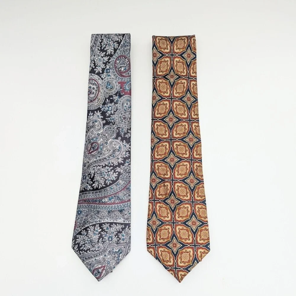2 Elegant Men's Silk Ties - Detailed Patterns - Paisley and Floral/Geometric